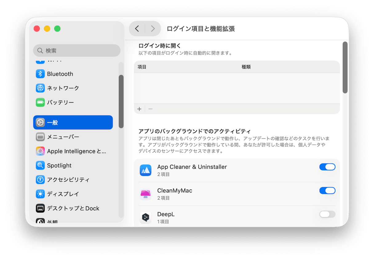 バックグラウンド項目とは
